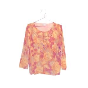 ISAAC MIZRAHI Live Lightweight Spring Sweater cardigan floral design ruffle